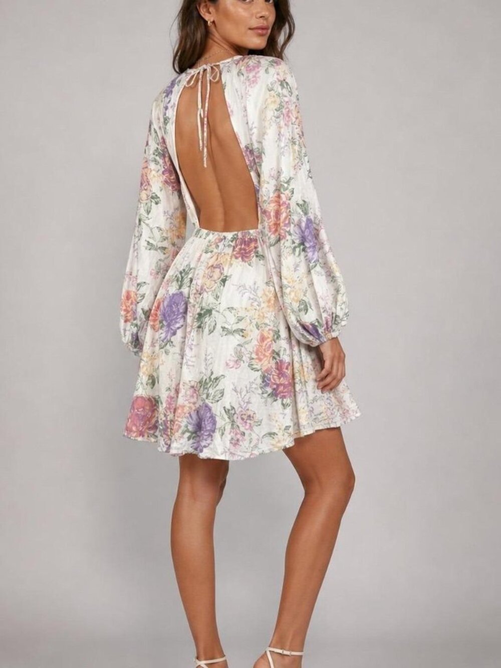 H&M Divided Multicolor Pastel Floral Backless Long Sleeve Dress L